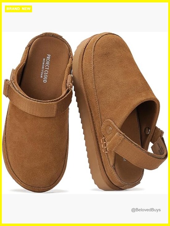 Shoes - Genuine Leather Clogs for Women Memory Foam Non-Slip Adjustable Strap